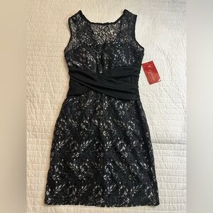 Coqueta International black and silver lace dress NWT